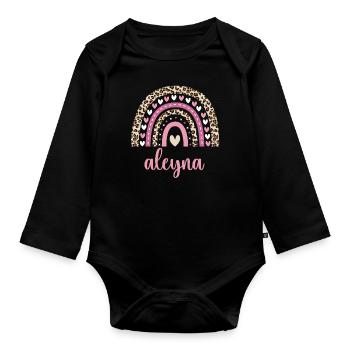 Aleyna Regenbogen Name Geburtstag Aleyna - Baby Bio-Langarm-Body - Schwarz - Vorne