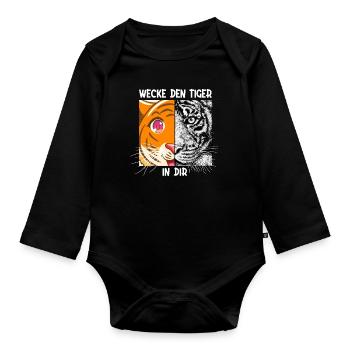 Wecke Den Tiger In Dir Wildkatze Raubkatze - Baby Bio-Langarm-Body - Schwarz - Vorne