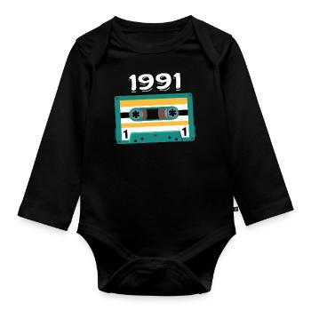 Cassette 1991 Vintage Anniversary 1991 - Organic Longsleeve Baby Bodysuit - black - Front