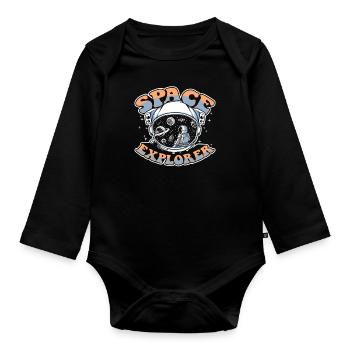 Space Explorer Kosmonaut Raumschiff Taikonaut - Baby Bio-Langarm-Body - Schwarz - Vorne