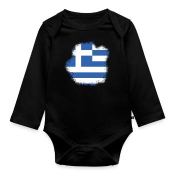 Drapeau grec Hellas Athènes drapeau grec - Body Bébé bio manches longues - noir - Devant