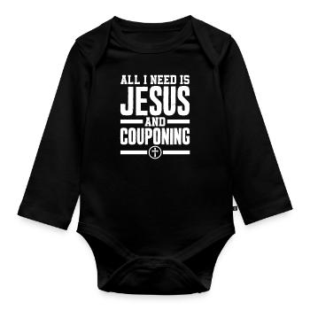 Funny Extreme Couponing Coupon Gift - Organic Longsleeve Baby Bodysuit - black - Front