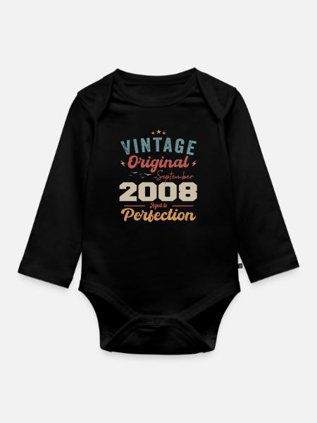 September 2008 Jubiläum 2008 September Geschenk - Baby Bio-Langarm-Body - Schwarz