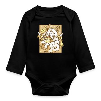 Kitsune Japon Anime Kawaii Lait de banane - Body Bébé bio manches longues - noir - Devant