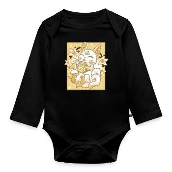 Kitsune Japon Anime Kawaii Vanille Lait - Body Bébé bio manches longues - noir - Devant