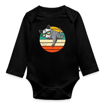 Retro possum with sunglasses opossum - Organic Longsleeve Baby Bodysuit - black - Front