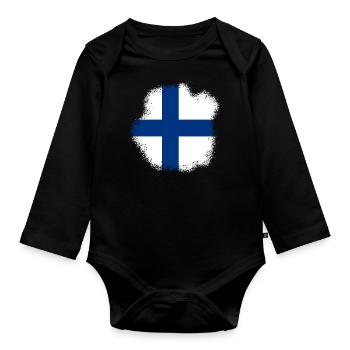 Drapeau de la Finlande Suomi Drapeau finlandais Look utilisé - Body Bébé bio manches longues - noir - Devant