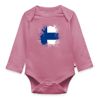 Finnland Flagge Suomi Finnische Fahne Used Look - Baby Bio-Langarm-Body - Mauve - Vorne