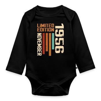 1956 November Birthday present. November 1956 - Organic Longsleeve Baby Bodysuit - black - Front