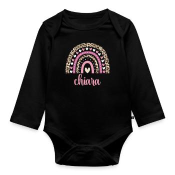 Chiara Regenbogen Name Geburtstag Chiara - Baby Bio-Langarm-Body - Schwarz - Vorne