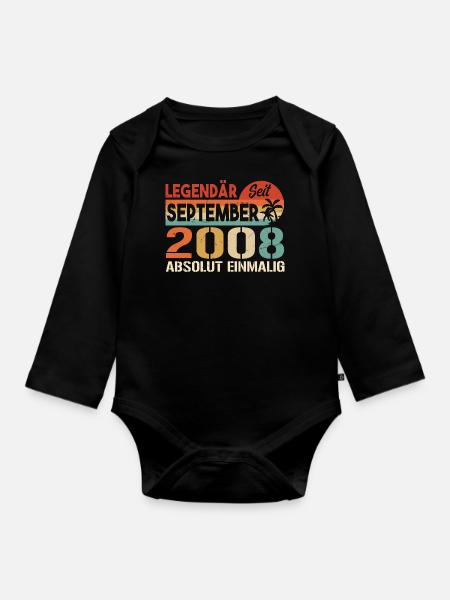 2008 September Vintage Geburtstagsgeschenk 2008 - Baby Bio-Langarm-Body - Schwarz