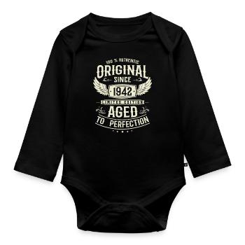 1942 Jahrgangsgeschenk - Baby Bio-Langarm-Body - Schwarz - Vorne