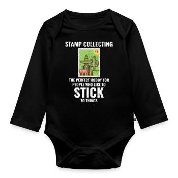 Stamp Collecting Collector Philatelist - Organic Longsleeve Baby Bodysuit - black - Front
