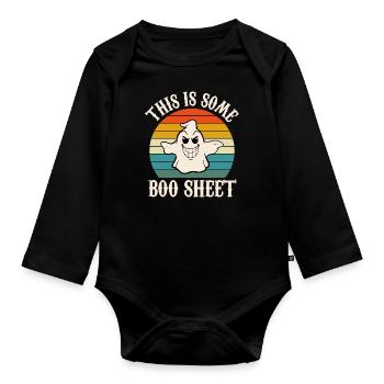 Dies ist Boo Sheet Ghost Retro Halloween Kostüm - Baby Bio-Langarm-Body - Schwarz - Vorne