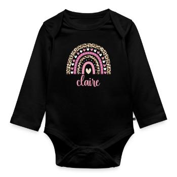 Claire Regenbogen Name Geburtstag Claire - Baby Bio-Langarm-Body - Schwarz - Vorne