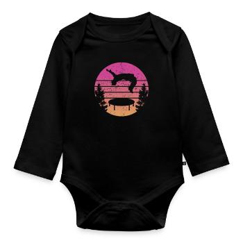 Trampoline Retro Backflip - Baby Bio-Langarm-Body - Schwarz - Vorne