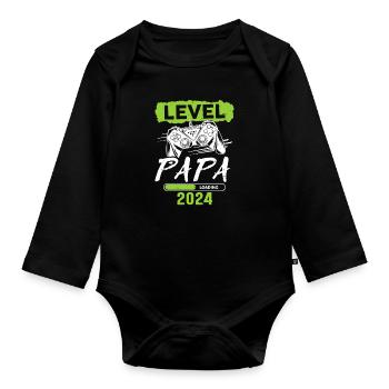 Papa Level Loading 2024 - Organic Longsleeve Baby Bodysuit - black - Front