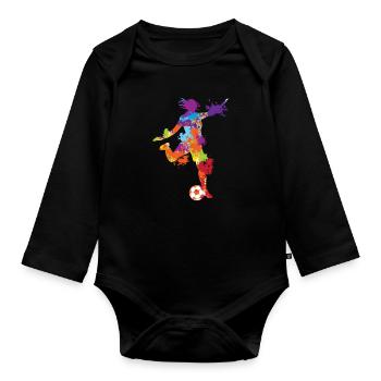 Splash Art Football Female Soccer Color Splash - Baby Bio-Langarm-Body - Schwarz - Vorne