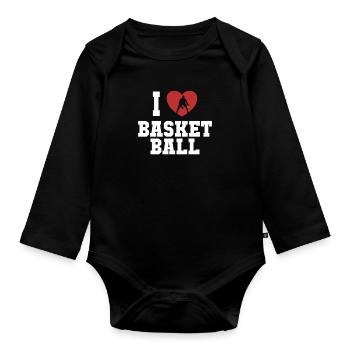 I love Basketball Basketballer Basketballkorb - Baby Bio-Langarm-Body - Schwarz - Vorne