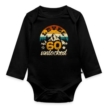 Niveau 60 débloqué - Gamer - Anniversaire - Cadeau - Body Bébé bio manches longues - noir - Devant
