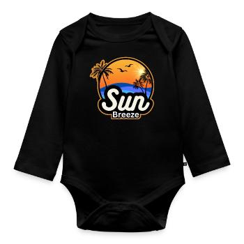 SUN Breeze - Urlaubsmotiv mit Palmen am Meer - Baby Bio-Langarm-Body - Schwarz - Vorne