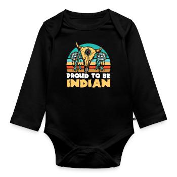 Crâne amérindien Aigle américain - Body Bébé bio manches longues - noir - Devant