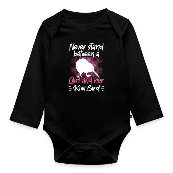 Mädchen und ihr Kiwi Vogel Neuseeland - Baby Bio-Langarm-Body - Schwarz - Vorne