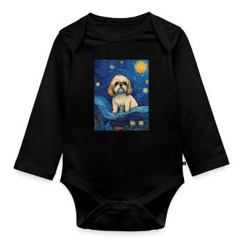 Shih Tzu &; Starry Night: A Masterpiece of the - Organic Longsleeve Baby Bodysuit - black - Front