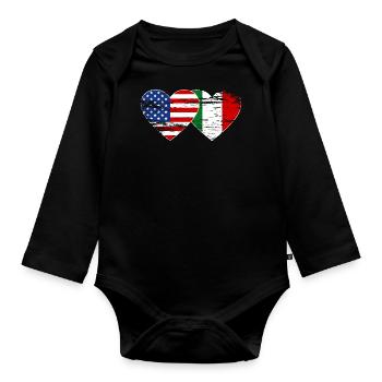USA Italy flag heart used - Organic Longsleeve Baby Bodysuit - black - Front