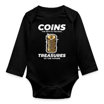Coin Collecting Collector Numismatic Numismatist - Organic Longsleeve Baby Bodysuit - black - Front