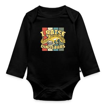 Leopard Gecko I Raise Tiny Dinosaurs Retro Reptile - Baby Bio-Langarm-Body - Schwarz - Vorne