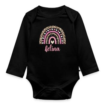 Felina Regenbogen Name Geburtstag Felina - Baby Bio-Langarm-Body - Schwarz - Vorne