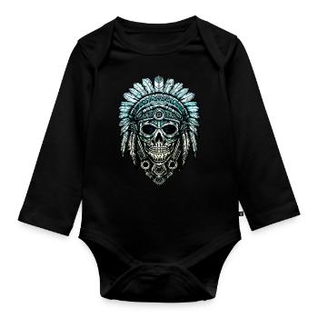 Plumes de tête de tête d’Inde plumes de plumes coiffe - Body Bébé bio manches longues - noir - Devant
