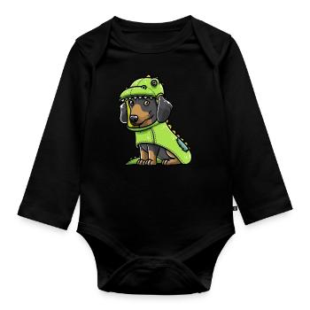 Chien teckel en costume de dinosaure Chien Beistzer - Body Bébé bio manches longues - noir - Devant