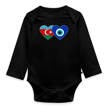 Azerbaïdjan Nazar Pearl Flag Coeur - Body Bébé bio manches longues - noir - Devant