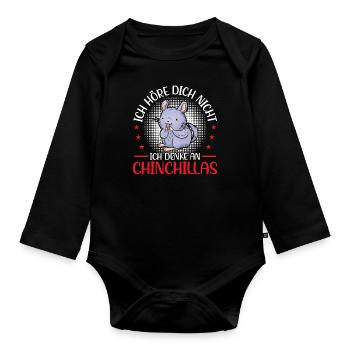 Denke an Chinchilla Nagetier Wollmaus - Baby Bio-Langarm-Body - Schwarz - Vorne