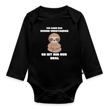 Faultier | Es ist mir egal - Baby Bio-Langarm-Body - Schwarz - Vorne