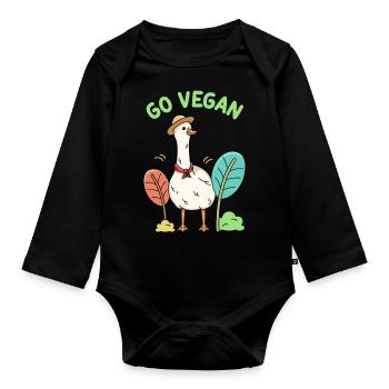 Goose design for proud vegans - Organic Longsleeve Baby Bodysuit - black - Front