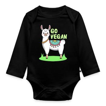 Llama design for proud vegans - Organic Longsleeve Baby Bodysuit - black - Front