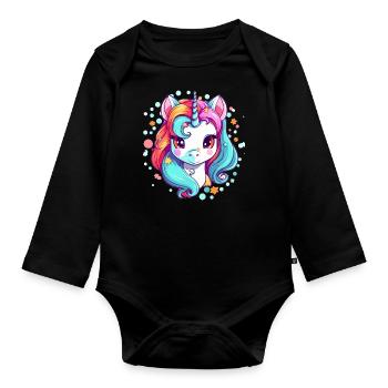 Licorne - Body Bébé bio manches longues - noir - Devant