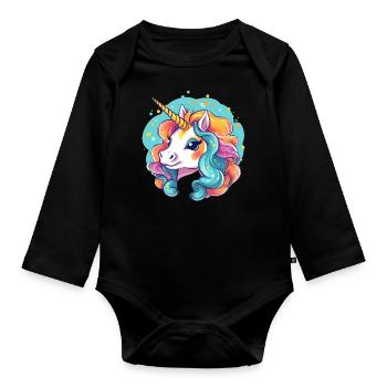 Licorne mignonne - Body Bébé bio manches longues - noir - Devant