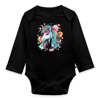 Licorne - Body Bébé bio manches longues - noir - Devant