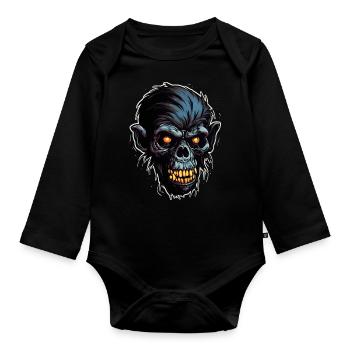 Zombie Affe Halloween Tier Bestie Lebewesen - Baby Bio-Langarm-Body - Schwarz - Vorne