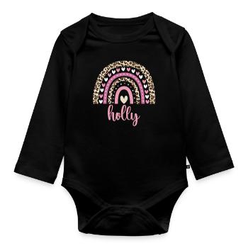 Holly Regenbogen Name Geburtstag Holly - Baby Bio-Langarm-Body - Schwarz - Vorne