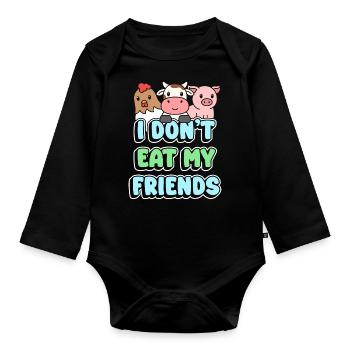 Friends Chicken Cow Pig Design for Vegans - Organic Longsleeve Baby Bodysuit - black - Front