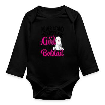 Fille et son vieux chien de berger anglais Bobtail - Body Bébé bio manches longues - noir - Devant