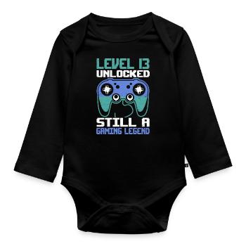 Level 13 Unlocked Still a Gaming Legend Birthday - Organic Longsleeve Baby Bodysuit - black - Front