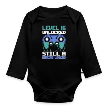 Level 16 Unlocked Still a Gaming Legend Birthday - Organic Longsleeve Baby Bodysuit - black - Front