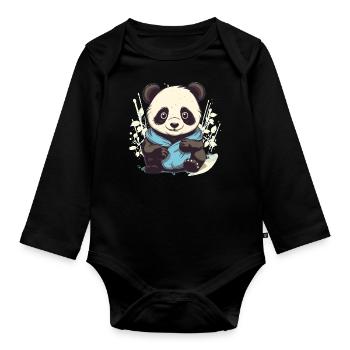 Panda - Organic Longsleeve Baby Bodysuit - black - Front