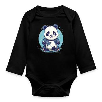 Panda Fußball - Baby Bio-Langarm-Body - Schwarz - Vorne